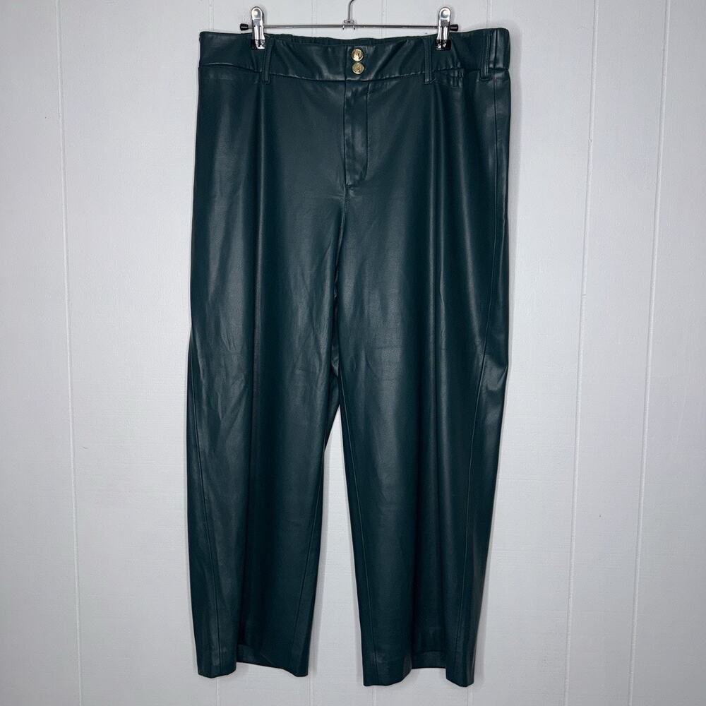 Chico’s Women’s Faux Leather Wide Leg Crop Pants Deep Green Size 3, US 16